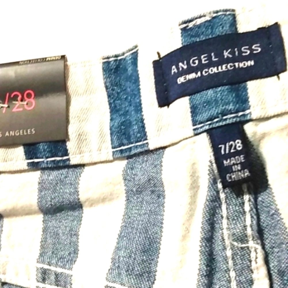 ANGEL KISS STRIPED HIGH RISE CARPENTER UTILITY SHORTS SIZE 7-28 NWT - Picture 6 of 7